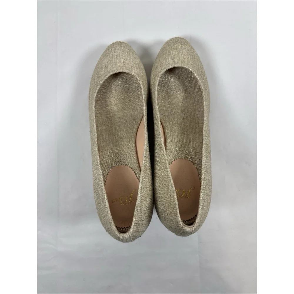 J Crew Womens 8 Seville Gold Canvas Wedge Espadrille Heels Pump Preppy Versatile
